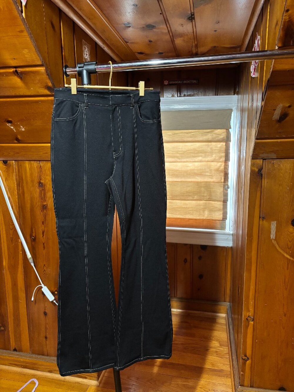 &Other Stories, black flared pants with tan stiching, size US 8